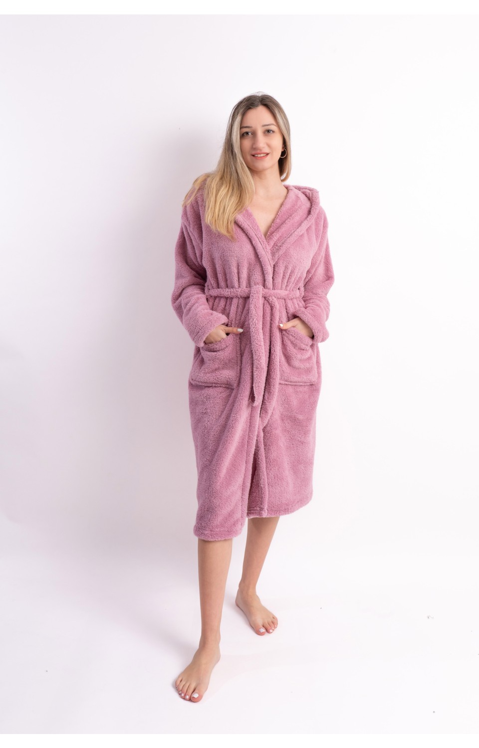 Sweet's Collection Uzun Kapüşonlu Kadın Wellsoft Peluş Sabahlık görsel 3