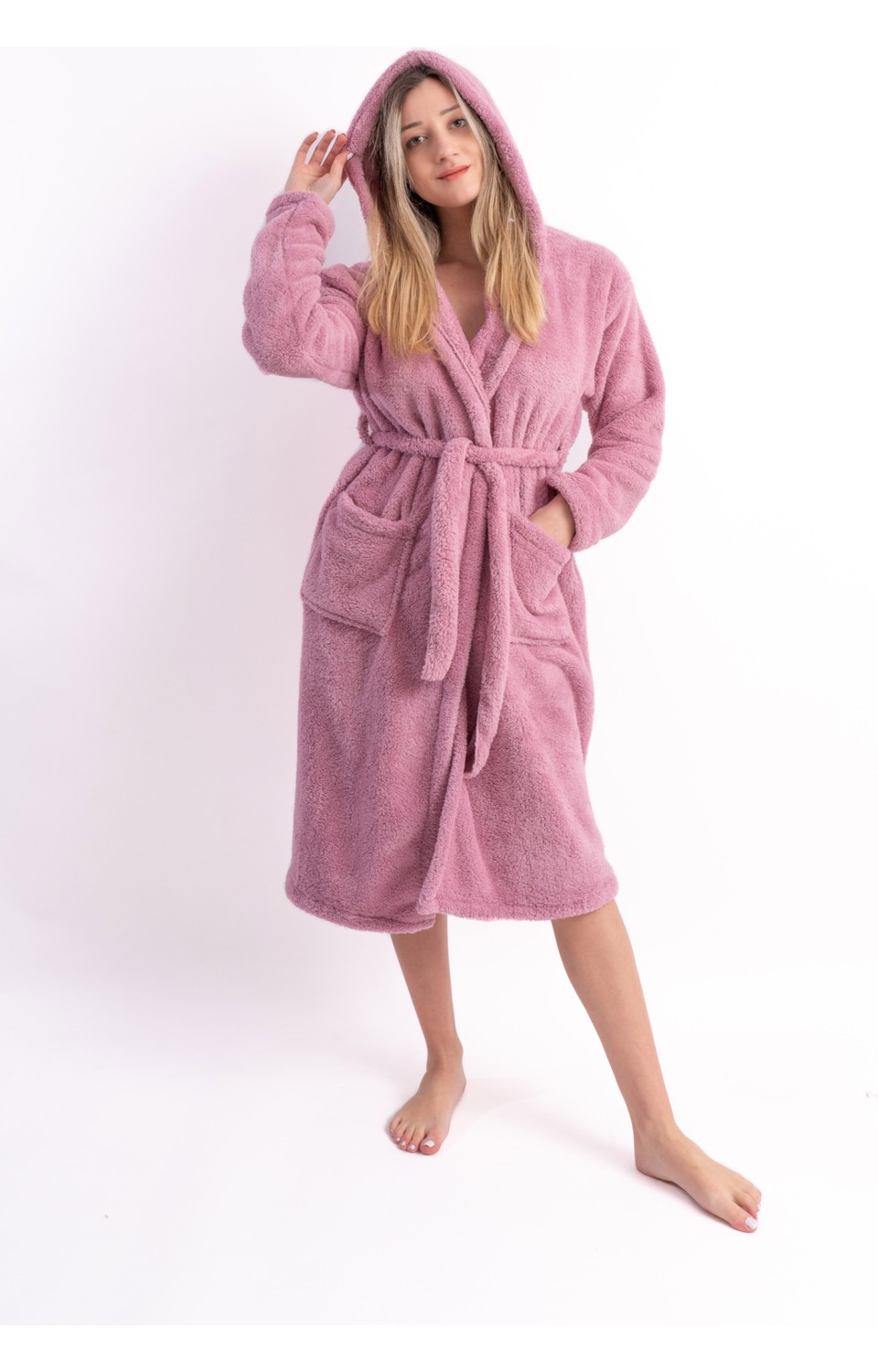 Sweet's Collection Uzun Kapüşonlu Kadın Wellsoft Peluş Sabahlık görsel 4