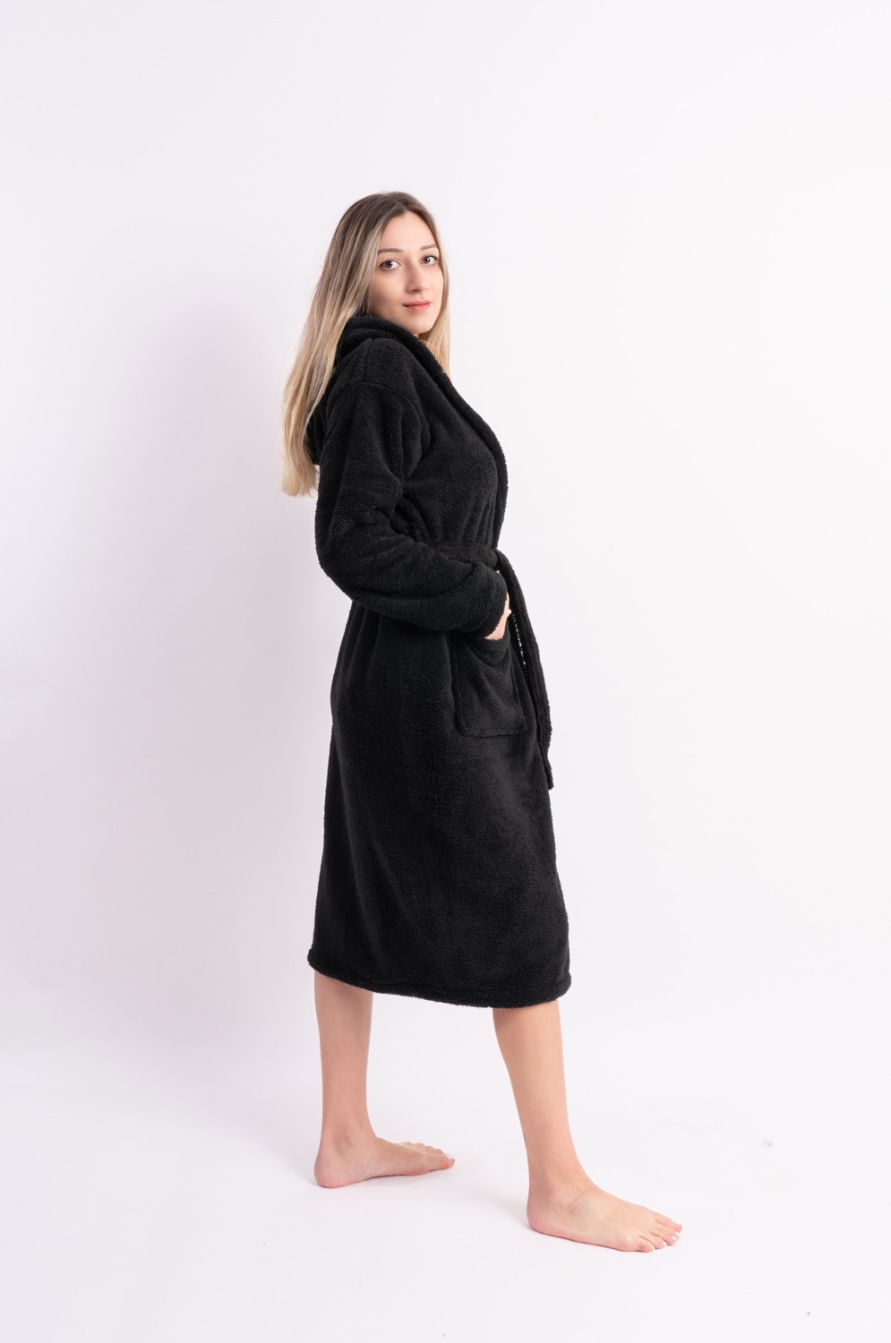 Sweet's Collection Uzun Kapüşonlu Unisex Welsoft Peluş Sabahlık görsel 3