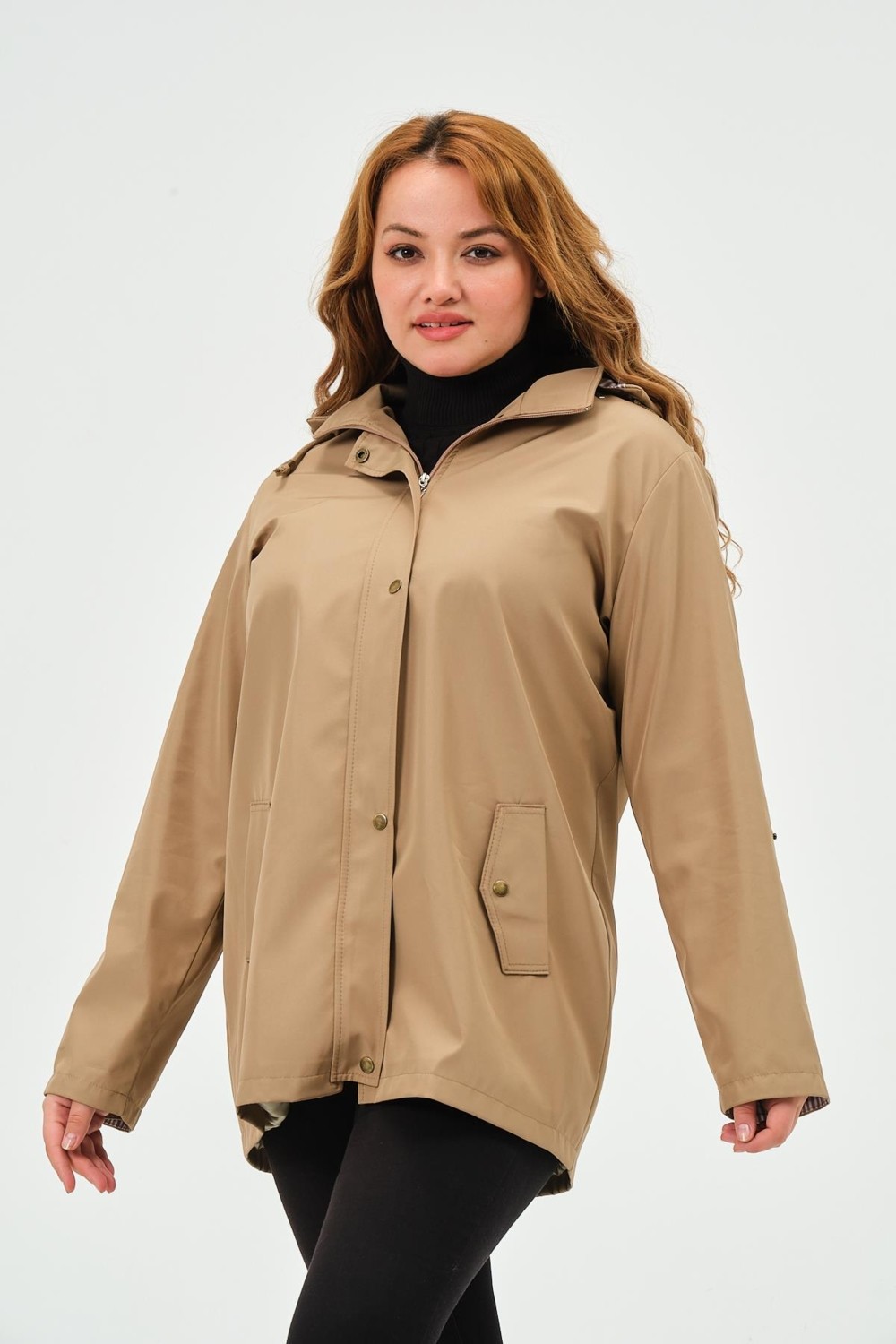 Glr & Gym Sumru Mevsimlik Büyük Beden Kadın Polyester Kadın Trençkot Mont görsel 5