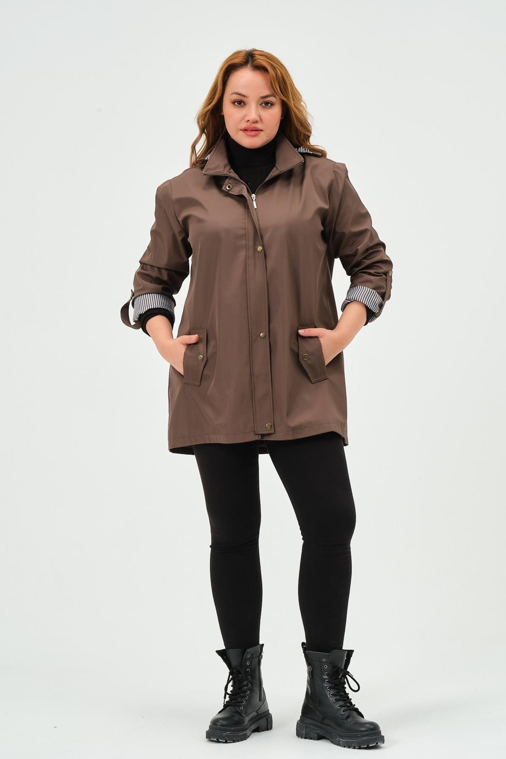 Glr & Gym Sumru Mevsimlik Büyük Beden Kadın Polyester Kadın Trençkot Mont görsel 6