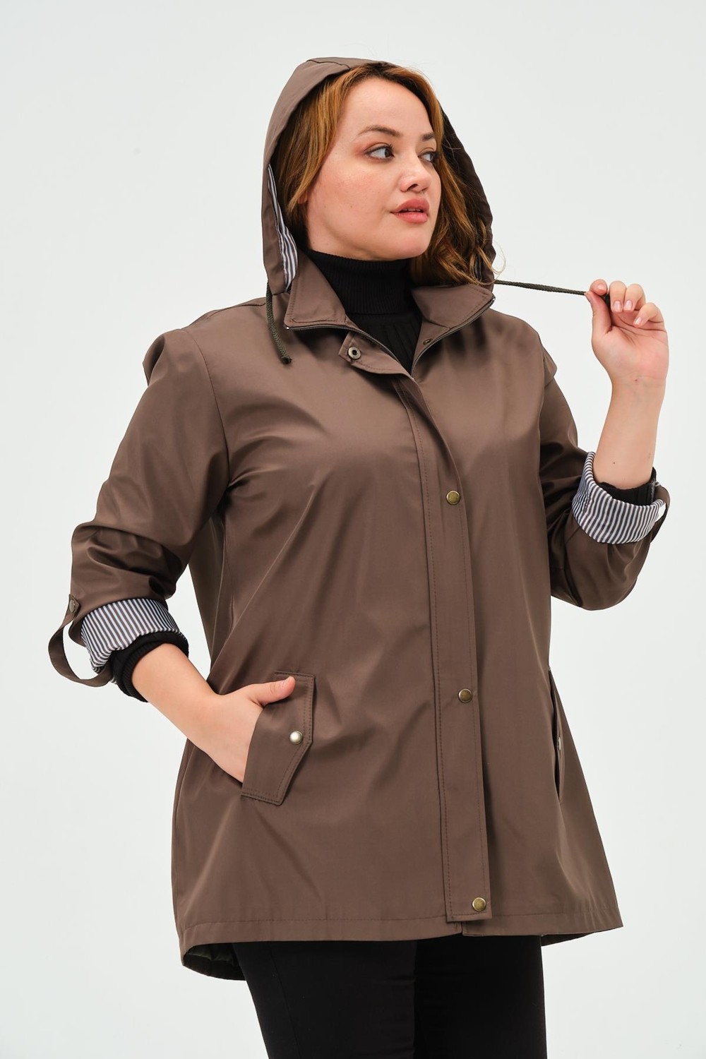Glr & Gym Sumru Mevsimlik Büyük Beden Kadın Polyester Kadın Trençkot Mont görsel 8