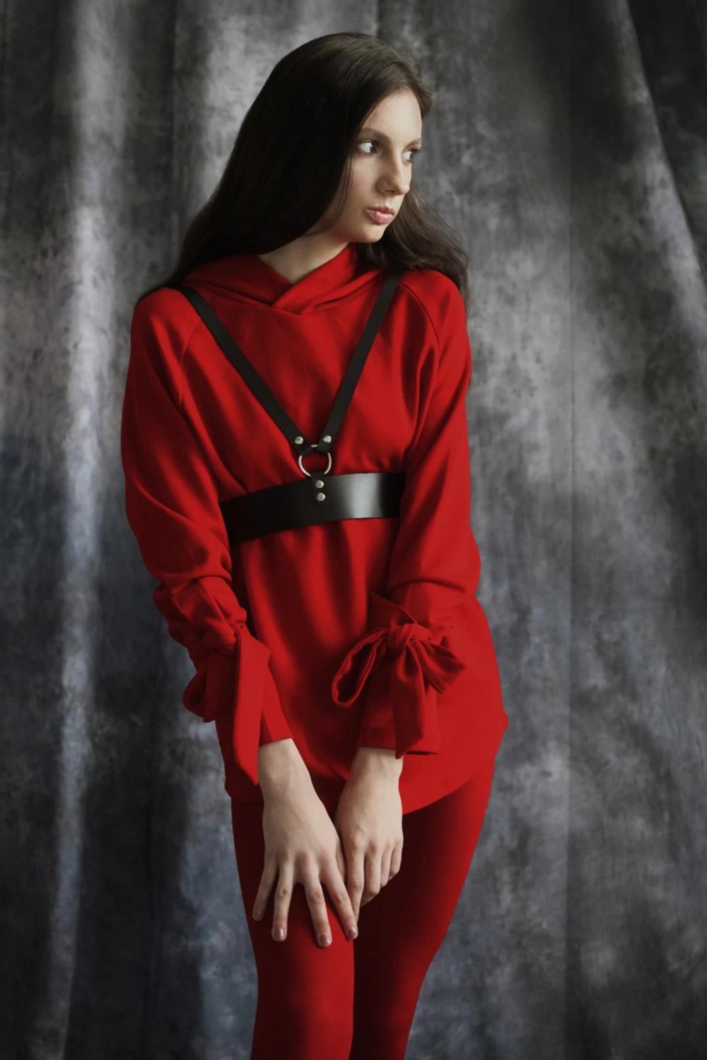 LoeFit Kadın Siyah Günlük Giyimde De Kullanabileceğiniz Deri Aksesuar Hot Model Dress görsel 4