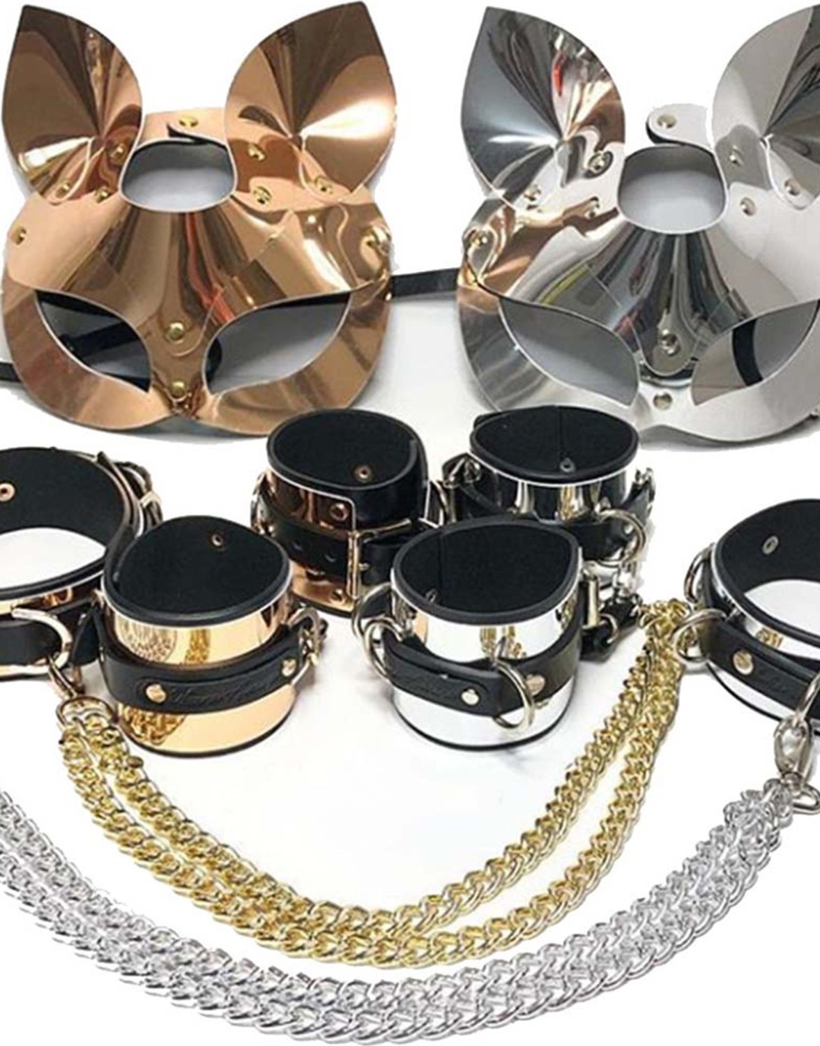 LoeFit Kadın Kedi Maske Kelepçe Zincir Fantezi Aksesuar Sexsi Fantazi Kostüm