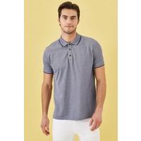 AC&Co / Altınyıldız Classics Erkek Çekmeyen Pamuklu Kumaş Slim Fit Dar Kesim Lacivert Kıvrılmaz Polo Yaka Tişört
