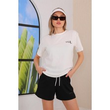 Westbound Kadın T-Shirt Şort Günlük Spor Takım, Şortlu Pijama Takımı Siyah
