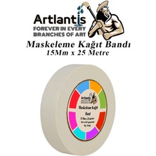 Artlantis Maskeleme Bandı Kağıt Bant 15 mm 25 Metre 1 Adet Boya Bantı Maskeleme Kağıt Bant Duvar Yağlı Boya Badana