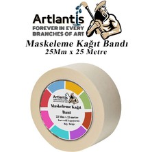 Artlantis Maskeleme Bandı Kağıt Bant 25 mm 25 Metre 1 Adet Boya Bantı Maskeleme Kağıt Bant Duvar Yağlı Boya Badana