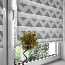 Turuncu Dizayn Dijital Baskılı Zebra Stor Perde Gri Zigzak Deseni