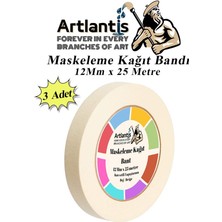 Artlantis Maskeleme Bandı Kağıt Bant 12 mm 25 Metre 3 Adet Boya Bantı Maskeleme Kağıt Bant Duvar Yağlı Boya Badana