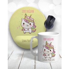 Atölye Çizgi Iyiki Doğdun Unicorn Temalı Kişiye Özel Kupa Bardak ve Mouse Pad