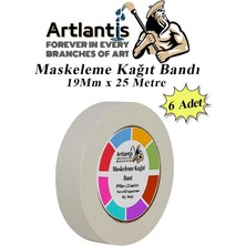 Artlantis Maskeleme Bandı Kağıt Bant 19 mm 25 Metre 6 Adet Boya Bantı Maskeleme Kağıt Bant Duvar Yağlı Boya Badana