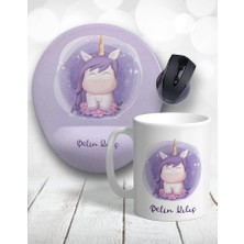 Atölye Çizgi Mor Suluboya Unicorn Kişiye Özel Kupa Bardak ve Mouse Pad