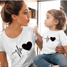Kids Face Özel Tasarım Yuvarlak Yaka Kalp Atışı Baskılı %100 Pamuk Anne-Çocuk Kombini T-Shırt
