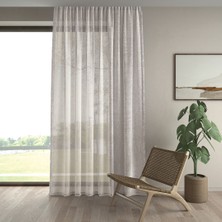 Demor Home Keten Görünümlü Ekstrafor Büzgülü Krem Rengi Yüksek Kalite Tül Perde