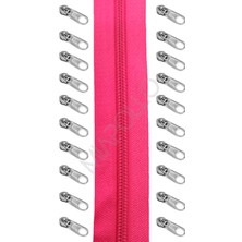 Miapollo T5 Plastikdiş Fermuar Fuşya Pembe Fermuar ve Başlık (10MT Fermuar 20 Adet Başlık)