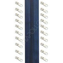 Miapollo T5 Plastikdiş Fermuar Lacivert Fermuar ve Başlık (10MT Fermuar 20 Adet Başlık)
