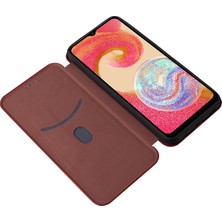 Cool-M Samsung Galaxy A04E Için 4g Karbon Fiber Doku Manyetik Pu Deri Deri Telefon Kılıfı Yuvası Stand Tam Koruma Telefon Flip Kapak (Yurt Dışından)