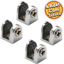 Badem10 Tırnak Metal Cam Raf Tutucu Cam Etejer Menteşesi Krom Metal Vidalı 8 mm (4 Adet)