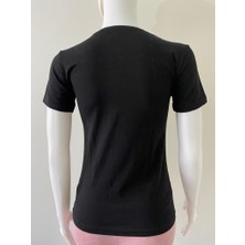 Biricik İç Giyim Yuvarlak Yaka, Basic, Siyah, T-Shirt, Likralı Tişört