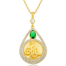 Stil Love Gümüş Gold Kaplama Damla Tuğralı Kadın Kolye