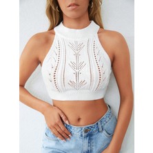 AQE FASHION Kolsuz Balıkçı Yaka Crop Beyaz Bluz