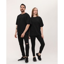 giyadda Siyah Oversize Bol Kalıp Basic T-Shirt (Sevgili Çift Kombini Tavsiyesi)