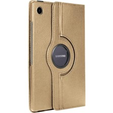 A Shopping Samsung Galaxy Tab A8 X200 10.5" Uyumlu 360° Dönen Stand Suni Deri Kılıf, Gold