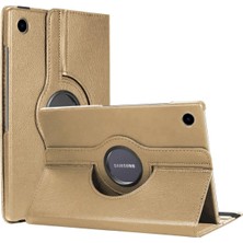 A Shopping Samsung Galaxy Tab A8 X200 10.5" Uyumlu 360° Dönen Stand Suni Deri Kılıf, Gold