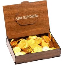 Nostaljik Lezzetler Sevdiklerinize Özel Ahşap Kutusunda Para Çikolata ( Seni Seviyorum Yazılı )