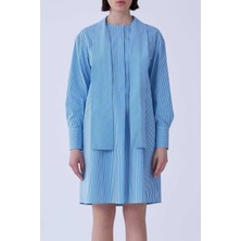 ROMAN Yaka Detaylı Çizgili Günlük Elbise Mavi - Beyaz Y2111041_394