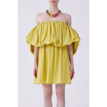 ROMAN Kayık Yaka Büzgülü Abiye Elbise Sarı Y2111526_009