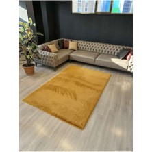 Omammamia Home Modern Tavşan Tüyü Yumuşacık Tüy Dökmez Peluş Halı Hardal