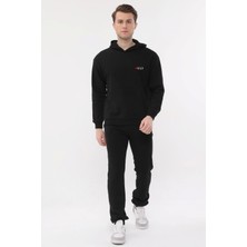 NO979 Erkek Siyah Kapüşonlu Sweatshirt Rahat Giyim Yumuşak