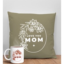 Bk Gift Anneler Günü Tasarımlı Haki Kırlent Yastık ve Kupa Seti, Anneye Hediye, Ev Dekorasyonu, Anneler Günü Hediyesi-4