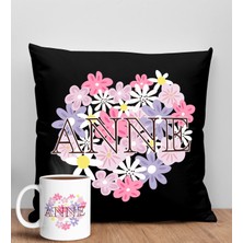 Bk Gift Anneler Günü Tasarımlı Siyah Kırlent Yastık ve Kupa Seti, Anneye Hediye, Ev Dekorasyonu