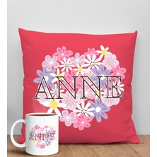 Bk Gift Anneler Günü Tasarımlı Kırmızı Kırlent Yastık ve Kupa Seti, Anneye Hediye, Ev Dekorasyonu