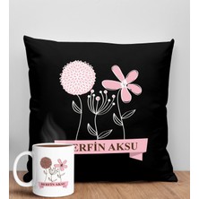 Bk Gift Kişiye Özel Isimli Anneler Günü Tasarımlı Siyah Kırlent Yastık ve Kupa Seti, Anneye Hediye, Ev Dekorasyonu, Anneler Günü Hediyesi-4