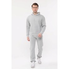 NO979 Erkek Gri Kapüşonlu Sweatshirt Şardonlu