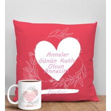 Bk Gift Kişiye Özel Isimli Anneler Günü Tasarımlı Kırmızı Kırlent Yastık ve Kupa Seti, Anneye Hediye, Ev Dekorasyonu, Anneler Günü Hediyesi-2