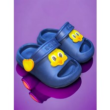Calx Çocuk Lacivert Renk Civciv Figürlü Yeezy Önü Açık Kaydırmaz Sandalet Crocs Terlik