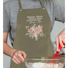 Bk Gift Kişiye Özel Isimli Anneler Günü Tasarımlı Profesyonel Haki Mutfak Önlüğü, Aşçı Önlüğü, Şef Önlüğü, Anneye Hediye-19