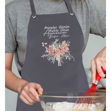 Bk Gift Kişiye Özel Isimli Anneler Günü Tasarımlı Profesyonel Antrasit Mutfak Önlüğü, Aşçı Önlüğü, Şef Önlüğü, Anneye Hediye-19