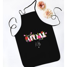 Bk Gift Kişiye Özel Isimli Anneler Günü Tasarımlı Siyah Mutfak Önlüğü, Aşçı Önlüğü, Şef Önlüğü, Anneye Hediye-13