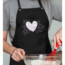 Bk Gift Kişiye Özel Isimli Anneler Günü Tasarımlı Profesyonel Siyah Mutfak Önlüğü, Aşçı Önlüğü, Şef Önlüğü, Anneye Hediye-3