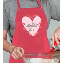 Bk Gift Kişiye Özel Isimli Anneler Günü Tasarımlı Profesyonel Kırmızı Mutfak Önlüğü, Aşçı Önlüğü, Şef Önlüğü, Anneye Hediye-20