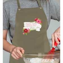 Bk Gift Kişiye Özel Isimli Anneler Günü Tasarımlı Profesyonel Haki Mutfak Önlüğü, Aşçı Önlüğü, Şef Önlüğü, Anneye Hediye-16