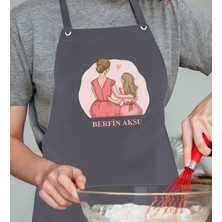 Bk Gift Kişiye Özel Isimli Anneler Günü Tasarımlı Profesyonel Antrasit Mutfak Önlüğü, Aşçı Önlüğü, Şef Önlüğü, Anneye Hediye-15