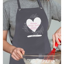 Bk Gift Kişiye Özel Isimli Anneler Günü Tasarımlı Profesyonel Antrasit Mutfak Önlüğü, Aşçı Önlüğü, Şef Önlüğü, Anneye Hediye-12