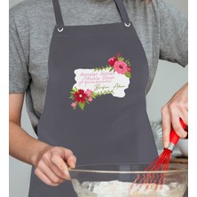 Bk Gift Kişiye Özel Isimli Anneler Günü Tasarımlı Profesyonel Antrasit Mutfak Önlüğü, Aşçı Önlüğü, Şef Önlüğü, Anneye Hediye-16
